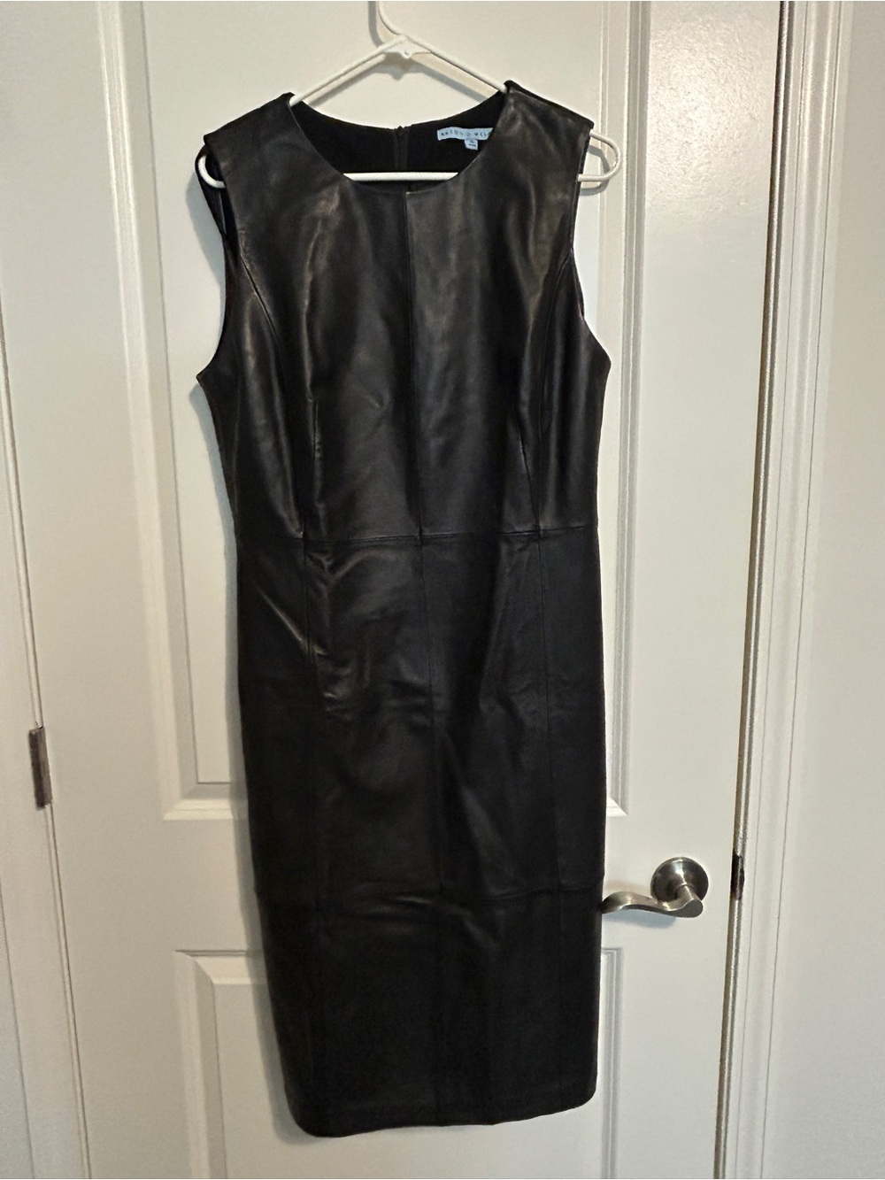 ANTONIO MELANI Black Sleeveless Leather Sheath Dress